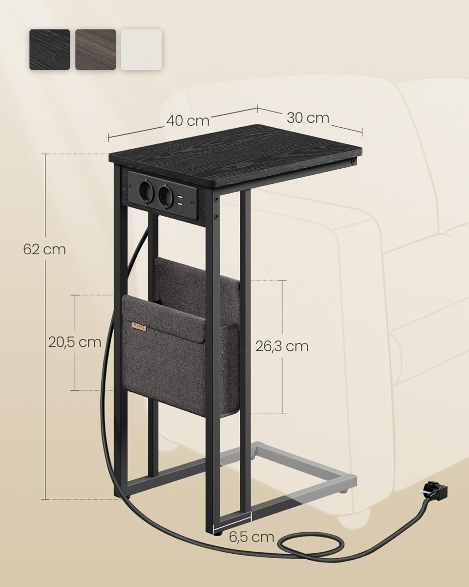 Bijzettafel met Stopcontact - Laptoptafel - C - Vorm - De Vries Meubels