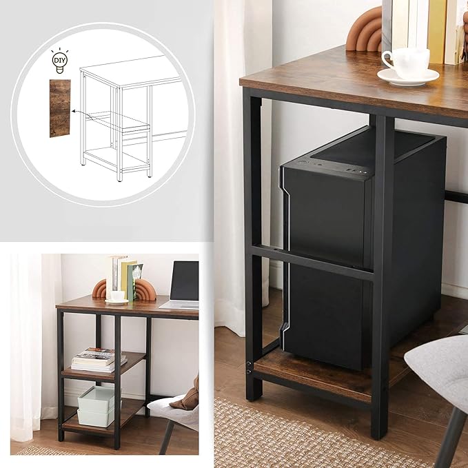 Bureau - Computertafel - Bureautafel met 2 legplanken rechts of links - Industrieel ontwerp - De Vries Meubels