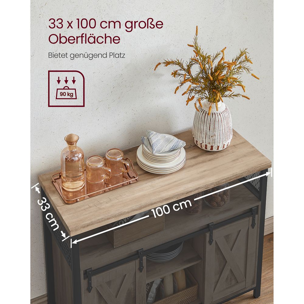 Dressoir met Schuifdeuren - Kast 100 cm breed - Vintage Bruin & Zwart - De Vries Meubels