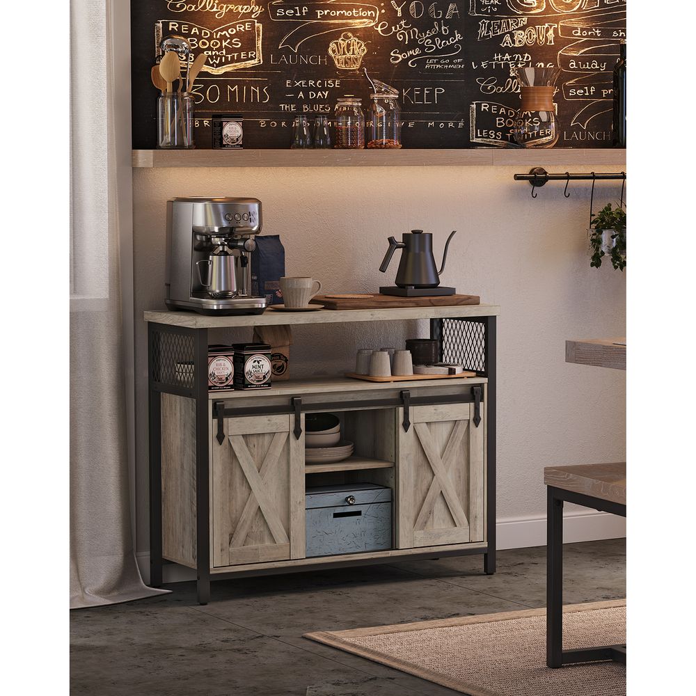 Dressoir met Schuifdeuren - Kast 100 cm breed - Vintage Bruin & Zwart - De Vries Meubels