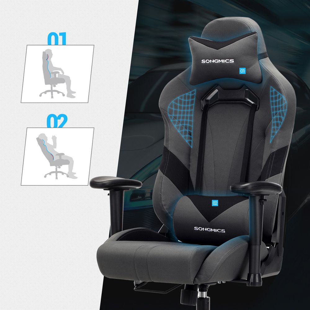 Ergonomische Gamingstoel - Verstelbaar Bureaustoel - Grijs - De Vries Meubels