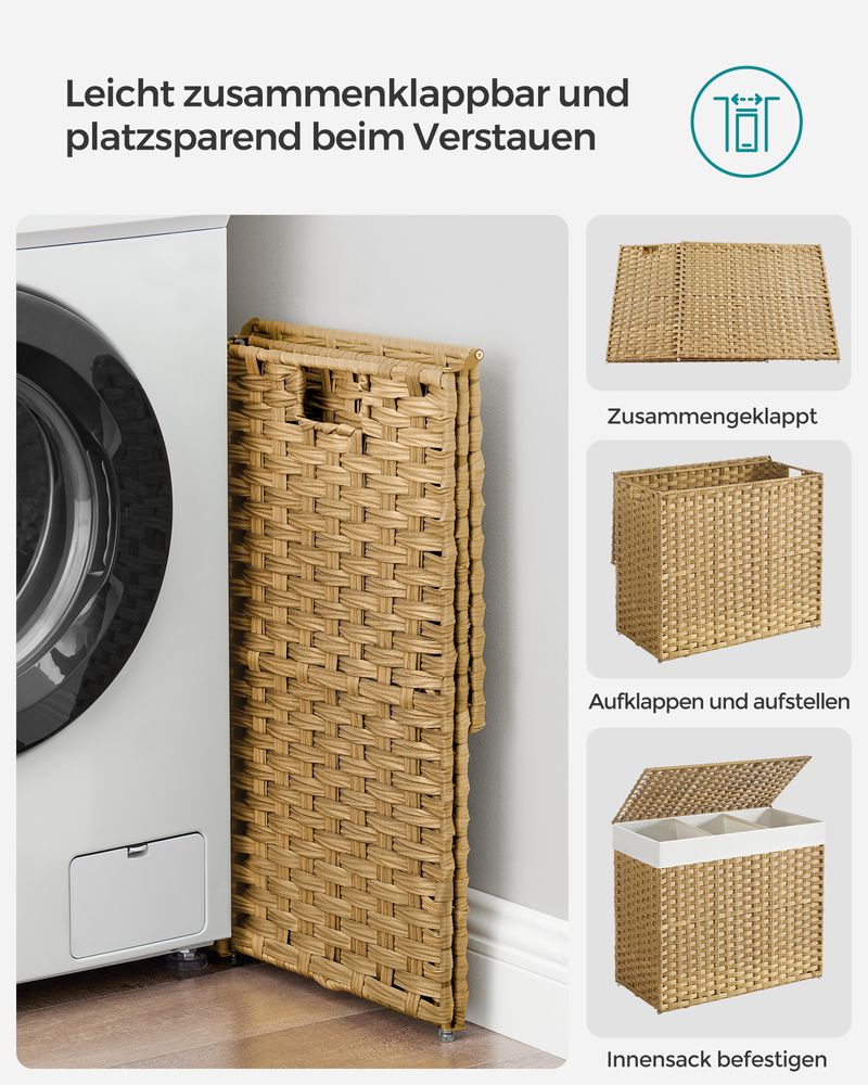 Handgevlochten wasmand - 140 of 160 liter opbergruimte - De Vries Meubels