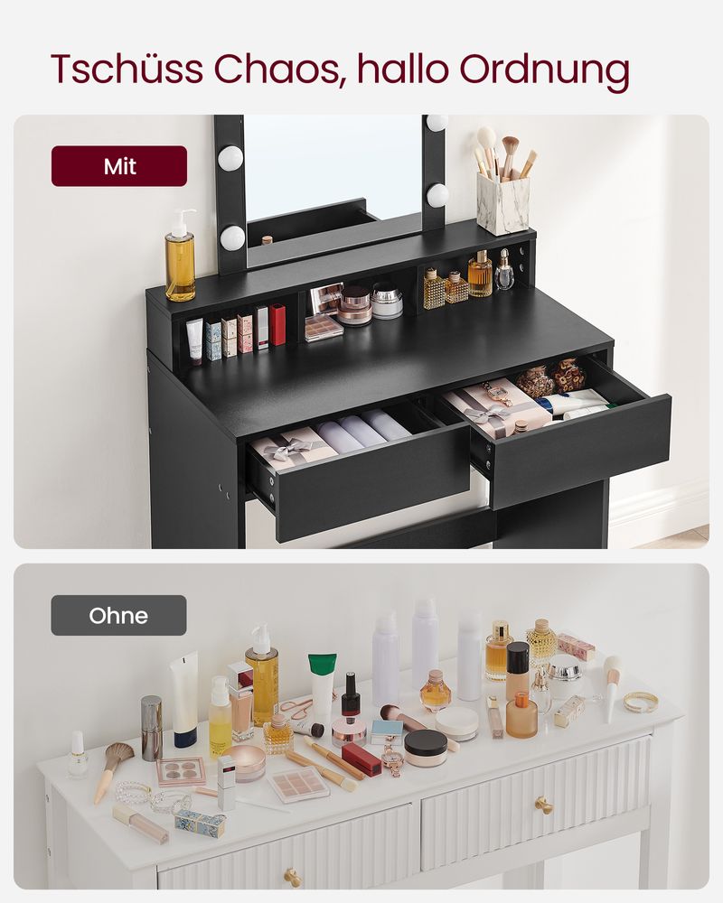 Kaptafel met Verlichting - Make - up tafel - Kaptafel met Lade en Spiegel - De Vries Meubels