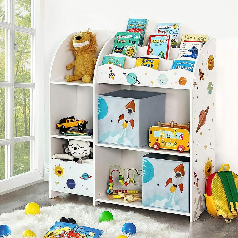 Kast voor Kinderkamer met 3 Planken en Stoffen Lades - De Vries Meubels