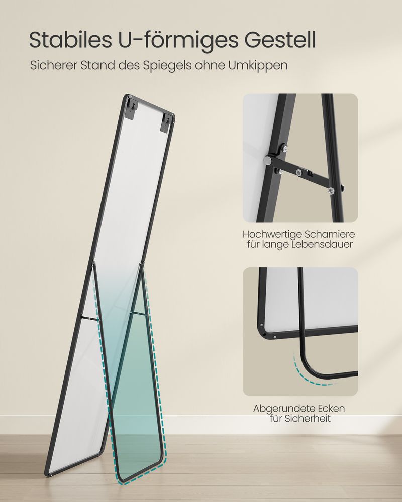 Staande Spiegel 160 x 50 cm – Rechthoekig Design – Vrijstaand of Wandmontage - De Vries Meubels