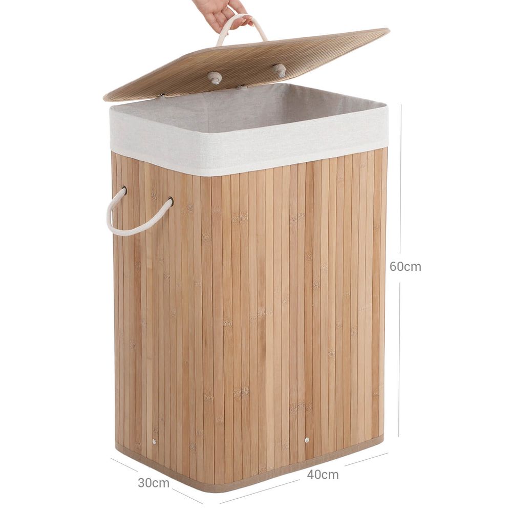 Wasmand van Bamboe – Opvouwbare Wasbox met Uitneembare Waszak - De Vries Meubels