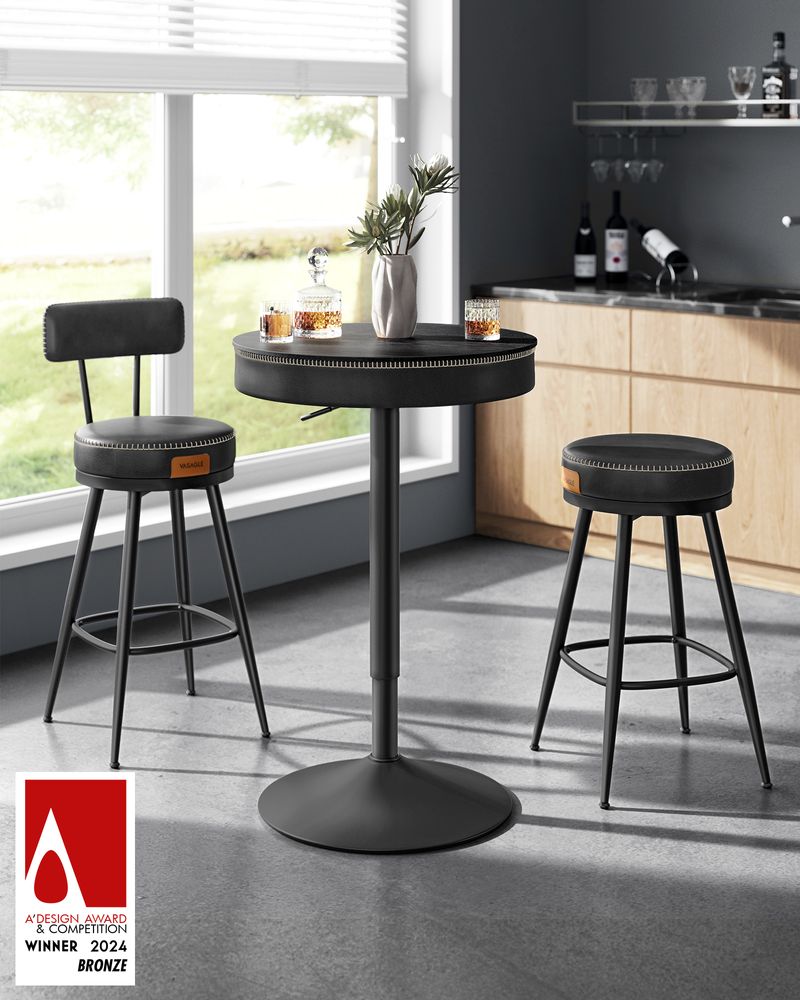 Bartafel met Opbergruimte - Hoogte Verstelbaar (83 - 105 cm) - Ronde Design Tafel - De Vries Meubels