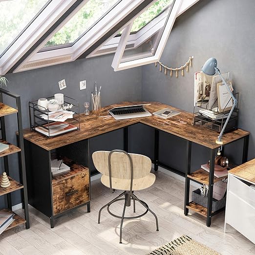 Bureau L - vormig - Computerbureau met 2 planken - Mappenlade - De Vries Meubels
