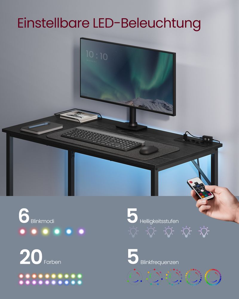 Compact Gaming - & Computerbureau met LED - Verlichting & Stopcontacten - De Vries Meubels