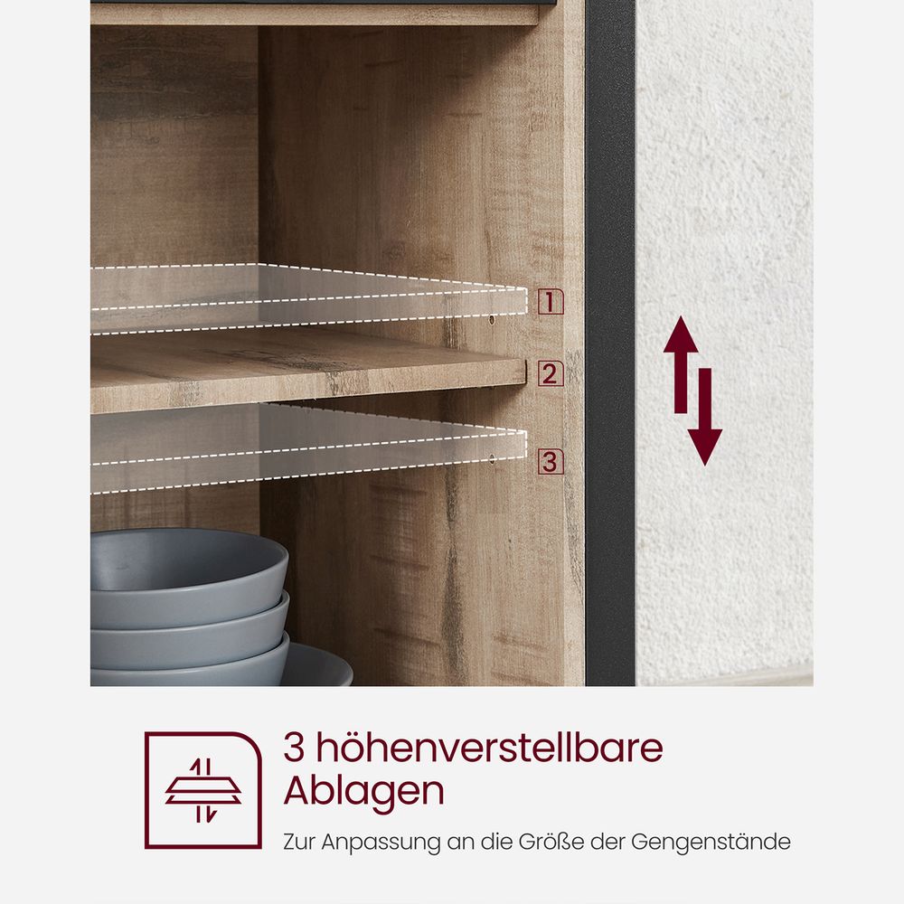Dressoir met Schuifdeuren - Kast 100 cm breed - Vintage Bruin & Zwart - De Vries Meubels