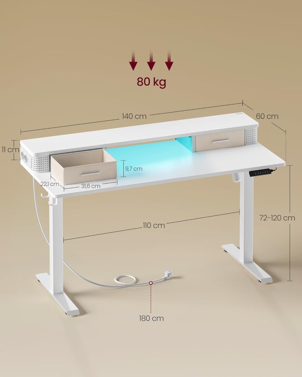 Elektrisch Sta Bureau met LED - Gamebureau - Zit Sta Bureau - In hoogte verstelbaar - De Vries Meubels