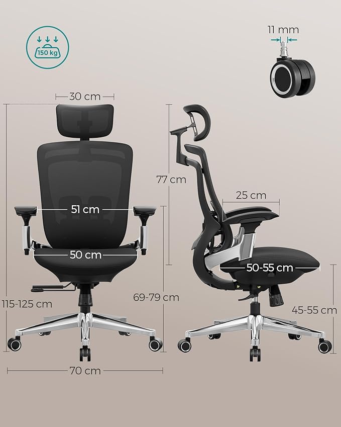 Ergo Elite 2.0 Ergonomische Bureaustoel - Compleet Verstelbaar - 6 - delige TPR - lendensteun - Tot 150 kg belastbaar - De Vries Meubels