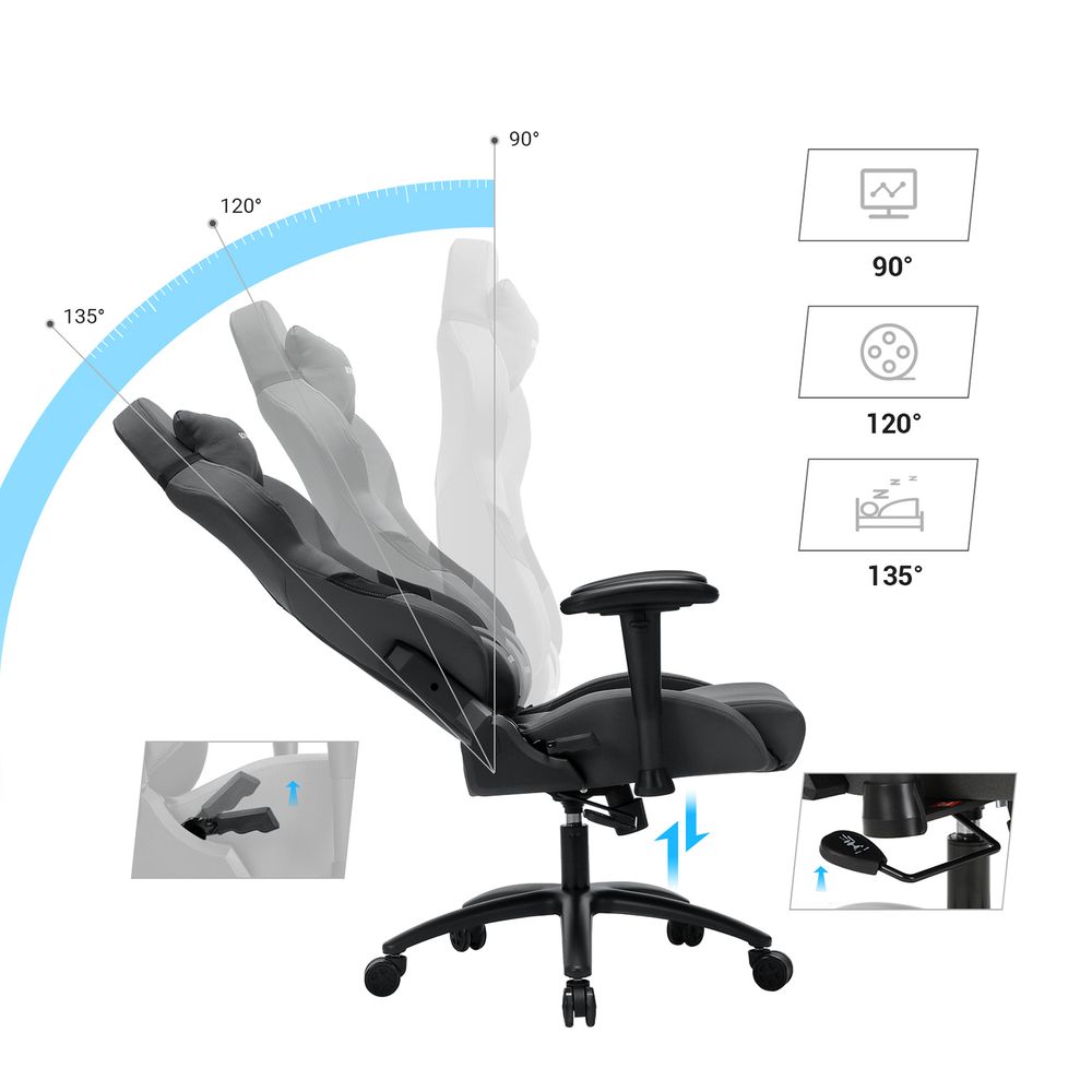 Ergonomische Gamingstoel - Verstelbaar Bureaustoel - Grijs - De Vries Meubels