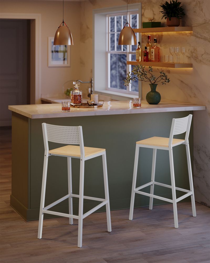 Industriële Barstoelen Set van 2 - Vintage Houtlook - Met Rugleuning - De Vries Meubels