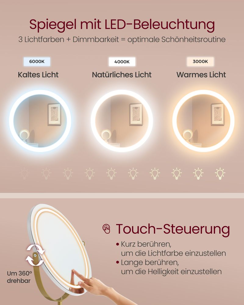 Kaptafel met Kruk - LED Verlichte Spiegel - Luxe Make - up Tafel - De Vries Meubels