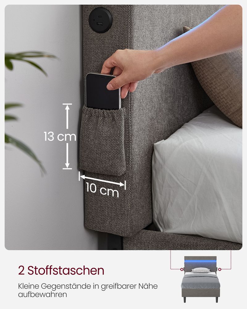 Modern bedframe met LED - verlichting - USB - oplaadmogelijkheden en opbergruimte - De Vries Meubels