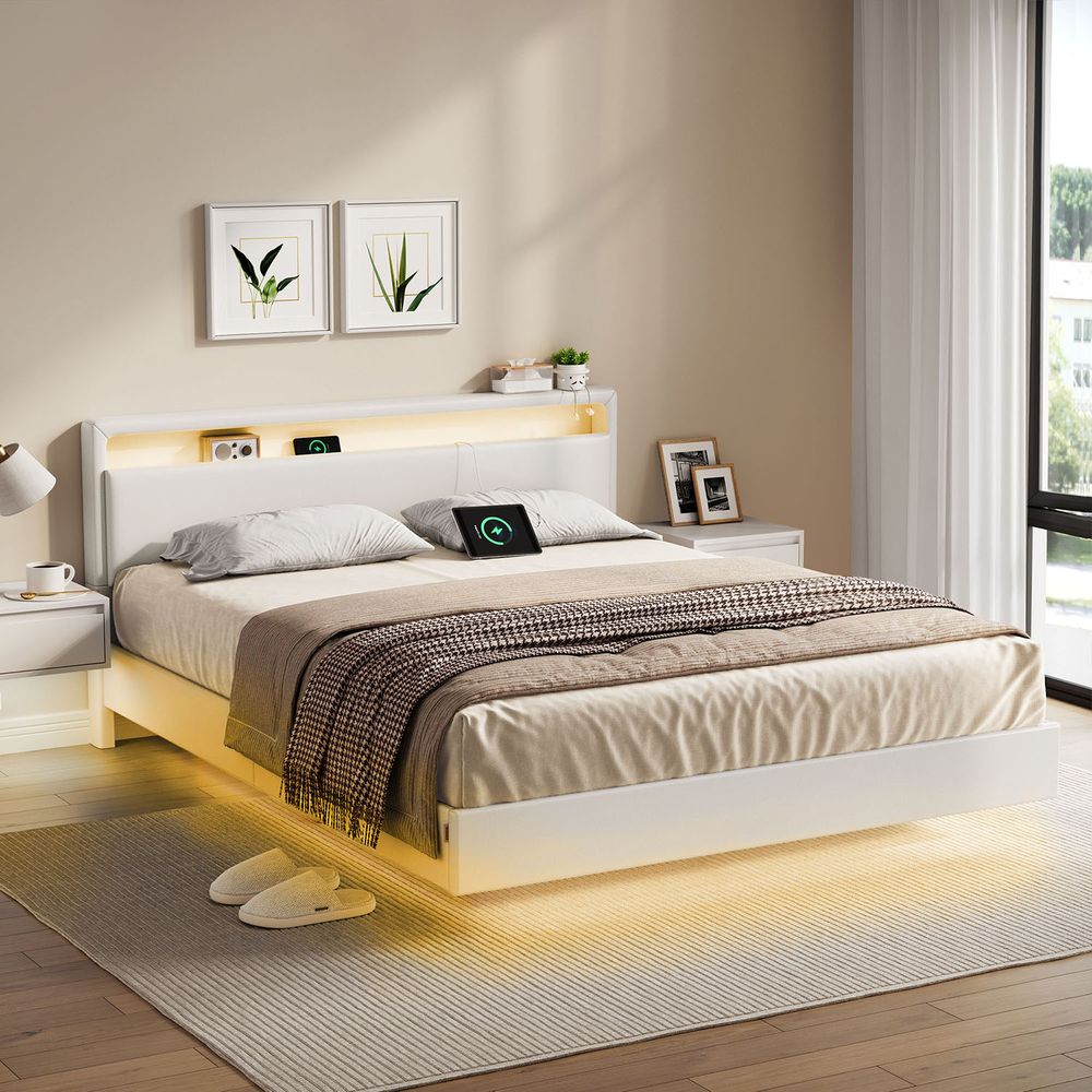 Modern bedframe met zweef - effect en LED - verlichting - Ingebouwde USB - aansluiting - De Vries Meubels