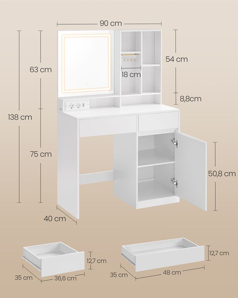Moderne Kaptafel met Verlichting en Stopcontacten - USB - aansluiting - De Vries Meubels