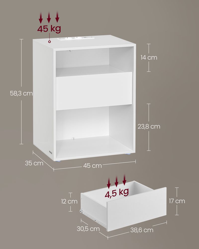 Nachtkastje met Stopcontact - Moderne Bijzettafel met Opbergruimte - De Vries Meubels