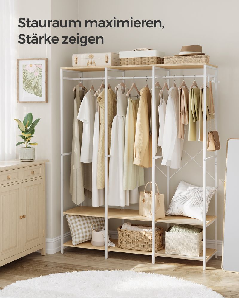Open kledingkast met metalen frame en houten legplanken - De Vries Meubels