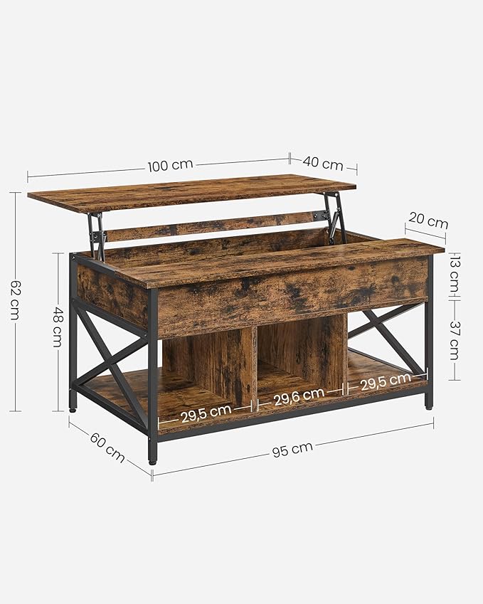 Salontafel met Opbergruimte - Blad in Hoogte Verstelbaar - Woonkamer Tafel - De Vries Meubels