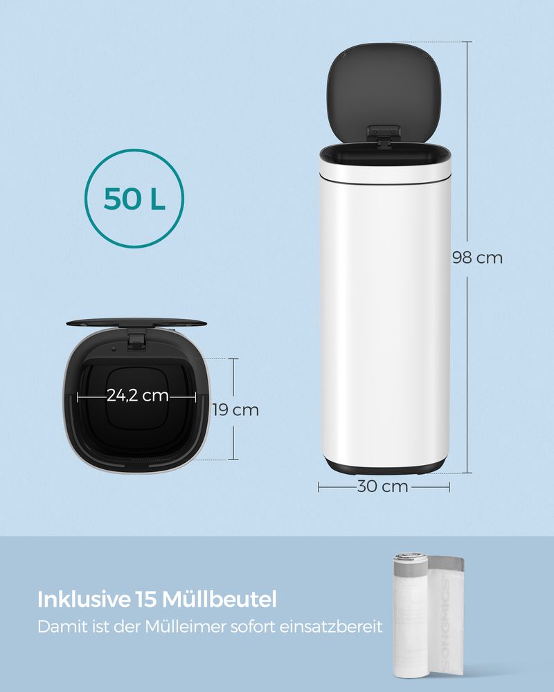 Slimme sensor Afvalemmer 50L - Prullenbak - Compact - De Vries Meubels