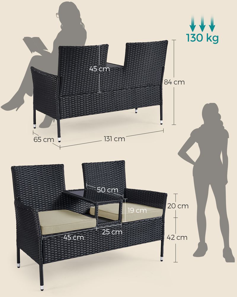 Tuinbankje met Tafeltje - Tuinstoelen - Tuinset - Zwart - De Vries Meubels